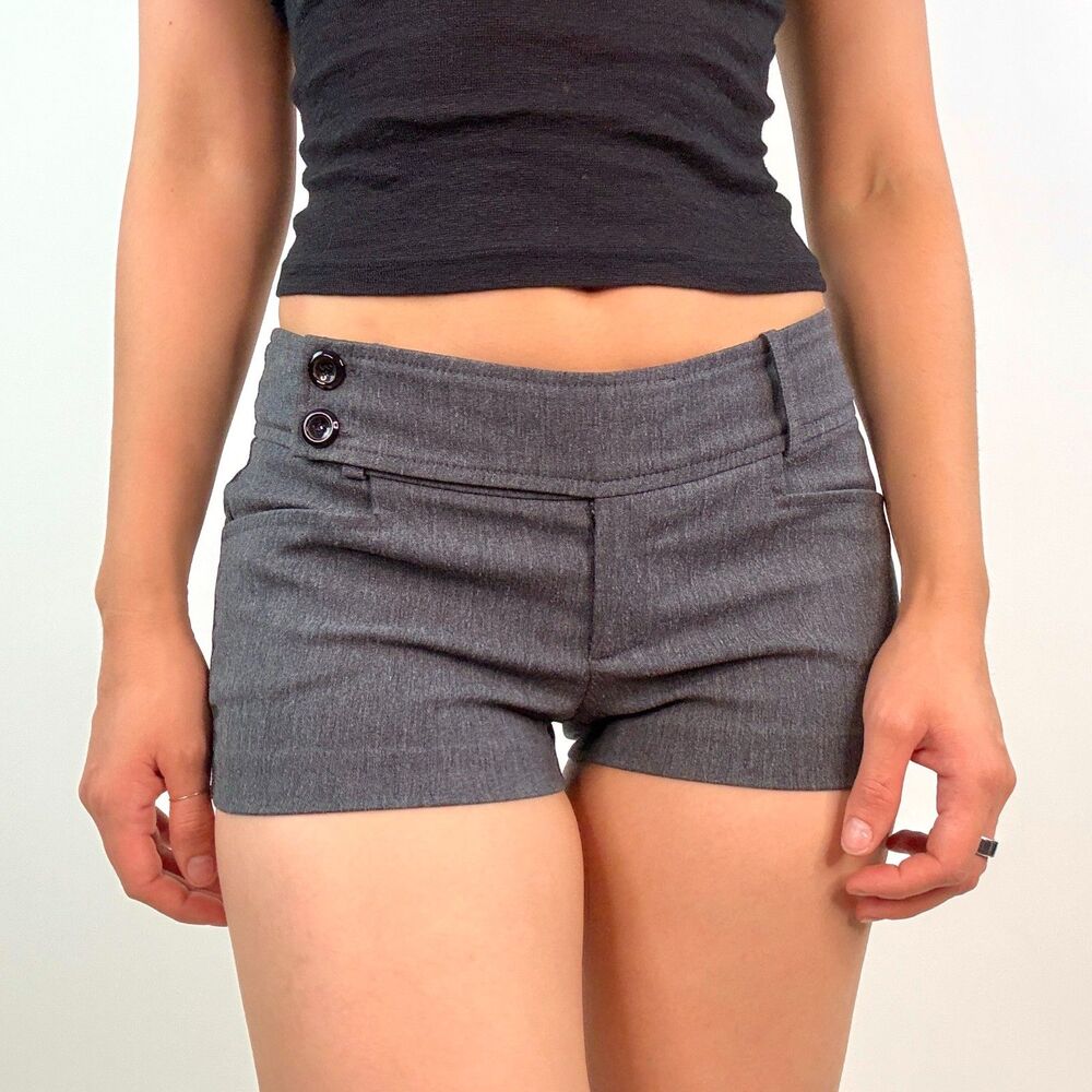 2000s Gray Office Siren Micro Shorts Built-In Belt Stretchy Bodycon Size S NWOT